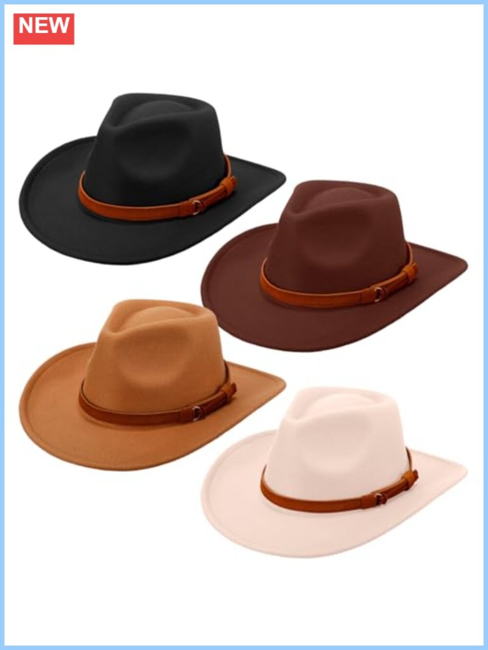 Wide Brim Felt Cowboy Hat with Belt Buckle Western Outdoor Style
